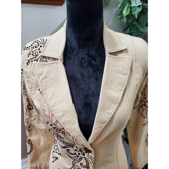 VTG Vanity Petite Tan Cotton Long Sleeve Single Breasted Buttons Front Blazer PP - Picture 2 of 12